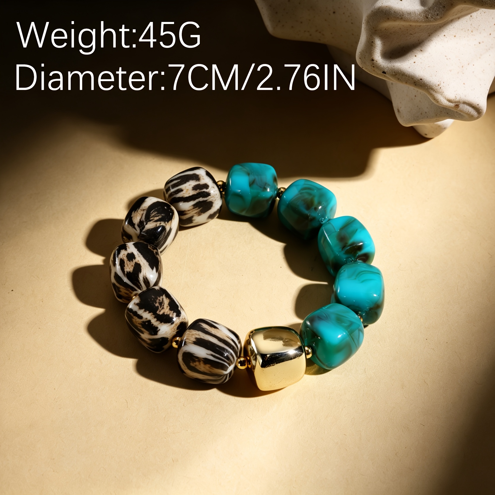 Leopard Print Dopamine Color Block Beaded Stretch Bracelet